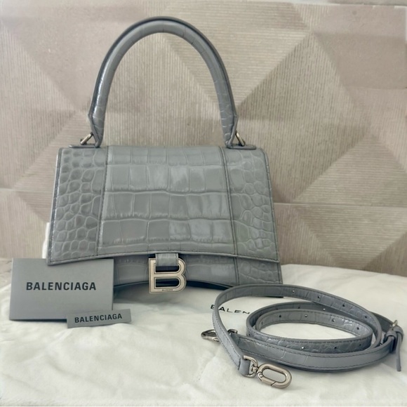 Balenciaga HOURGLASS SMALL CROCODILE EMBOSSED Crossbody Top Handle Shoulder Bag - Picture 4 of 13